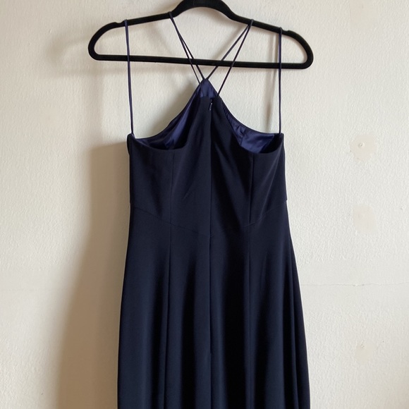 Theia Dark Navy Blue Halter Siren Full Length Maxi Gown Bridesmaid Event Dress - Picture 7 of 14